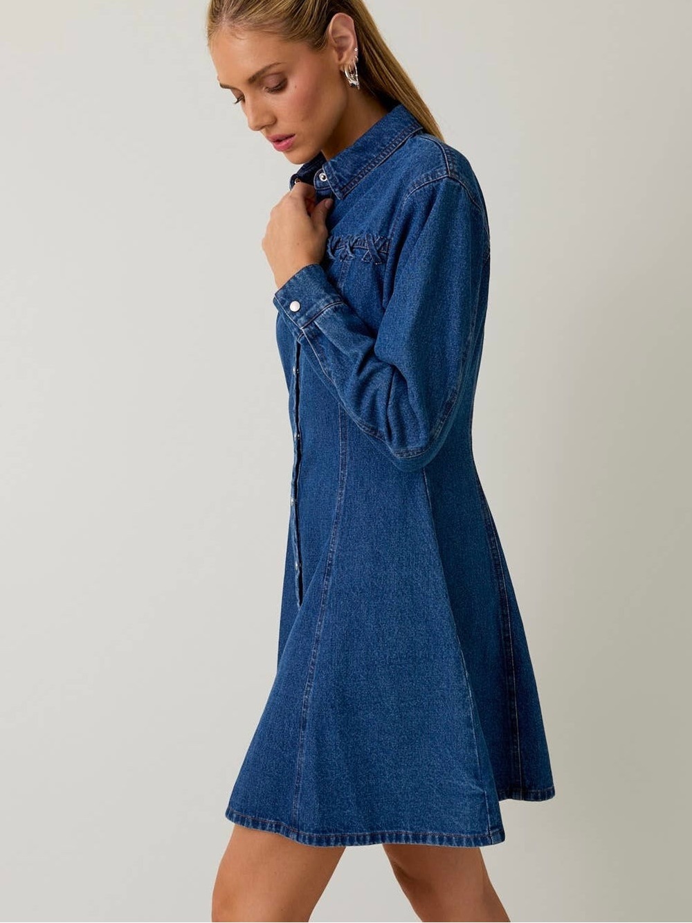 Classic Indigo Denim Button-Front Mini Dress - Picture 2 of 5